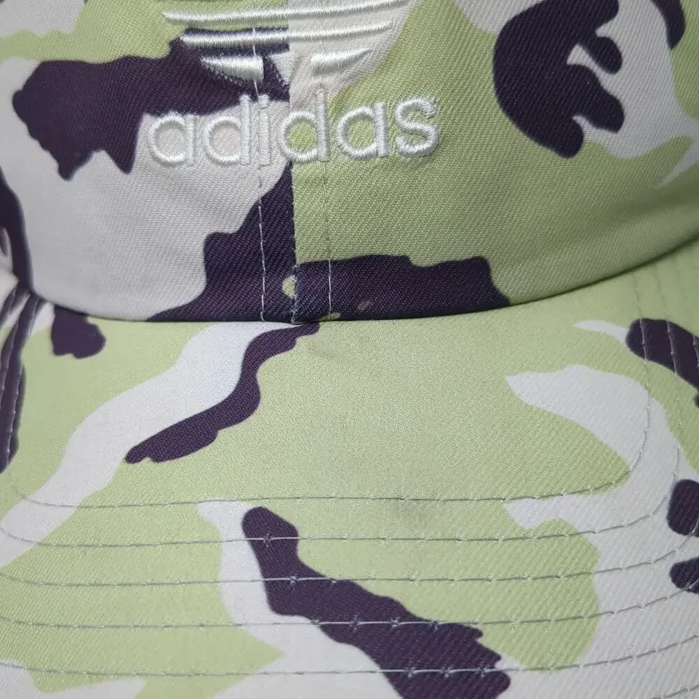 adidas Baseball Cap Green White Purple Camo Trefoil Logo One Size Slideback Hat